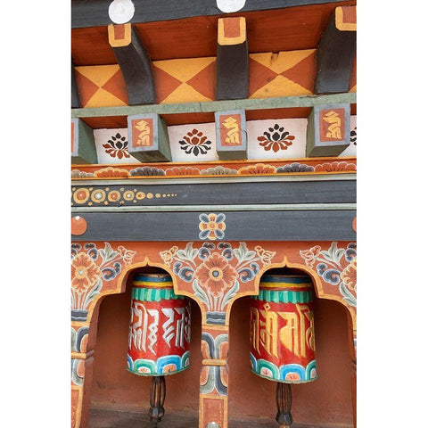 Bhutan Colorful prayer wheels Black Modern Wood Framed Art Print with Double Matting by Hopkins, Cindy Miller