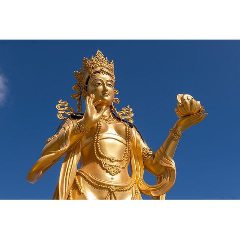 Bhutan-Thimphu Kuensel Phodrang-aka Buddha Point-Golden Bodhisattva statue White Modern Wood Framed Art Print by Hopkins, Cindy Miller
