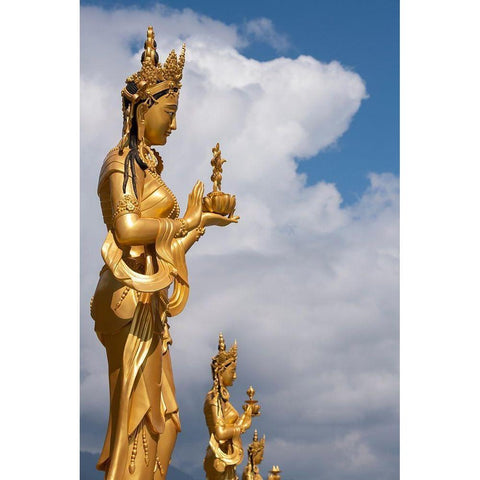 Bhutan-Thimphu Kuensel Phodrang-aka Buddha Point-Golden Bodhisattva statues Black Modern Wood Framed Art Print with Double Matting by Hopkins, Cindy Miller