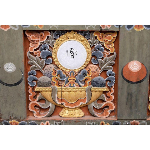 Bhutan-Punakha Dzong Traditional hand painted and carved wooden architectural detail Black Modern Wood Framed Art Print by Hopkins, Cindy Miller