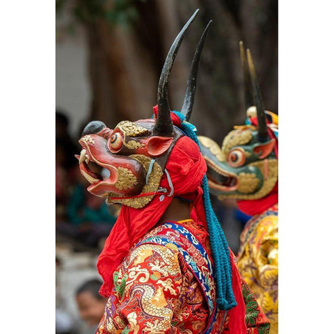 Bhutan-Punakha Dzong Punakha Drubchen Festival-masked dancers Black Modern Wood Framed Art Print by Hopkins, Cindy Miller