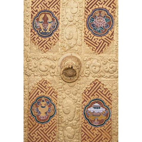 Bhutan Ornate golden door detail White Modern Wood Framed Art Print by Hopkins, Cindy Miller