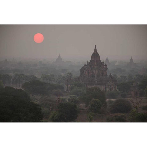 Myanmar, Bagan Sunrise on Buddhist temples Black Modern Wood Framed Art Print by Zuckerman, Jim