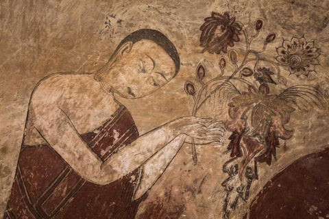 Myanmar, Bagan Artwork in a Buddhist temple Black Ornate Wood Framed Art Print with Double Matting by Zuckerman, Jim