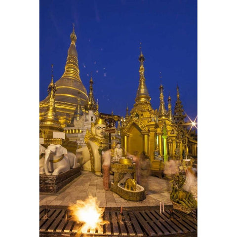 Myanmar, Yangon Shwedagon Temple exterior Gold Ornate Wood Framed Art Print with Double Matting by Zuckerman, Jim