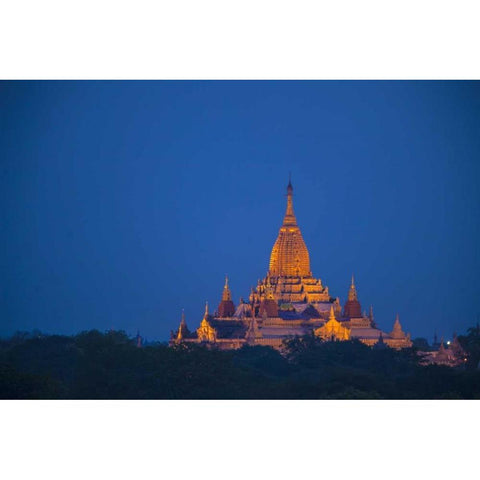 Myanmar, Bagan Twilight on Ananda Temple White Modern Wood Framed Art Print by Zuckerman, Jim