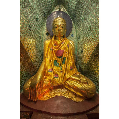 Myanmar, Yangon Buddha in Shwedagon Temple Gold Ornate Wood Framed Art Print with Double Matting by Zuckerman, Jim