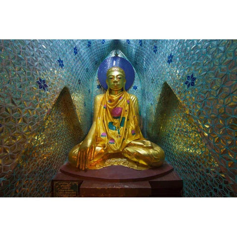 Myanmar, Yangon Buddha in Shwedagon Temple Black Modern Wood Framed Art Print by Zuckerman, Jim
