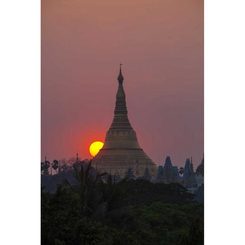 Myanmar, Yangon Shwedagon Temple at sunset Black Modern Wood Framed Art Print by Zuckerman, Jim