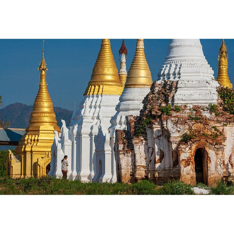 Myanmar-Shan State-Indein-Shwe Indein Pagoda Black Modern Wood Framed Art Print with Double Matting by Haseltine, Tom