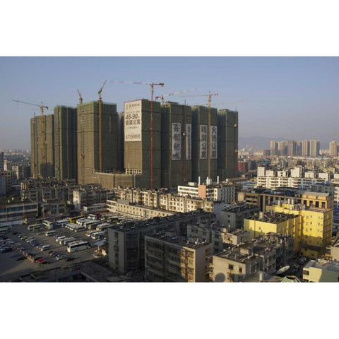 China, Yunnan, Mile Building under construction Black Modern Wood Framed Art Print by Anon, Josh