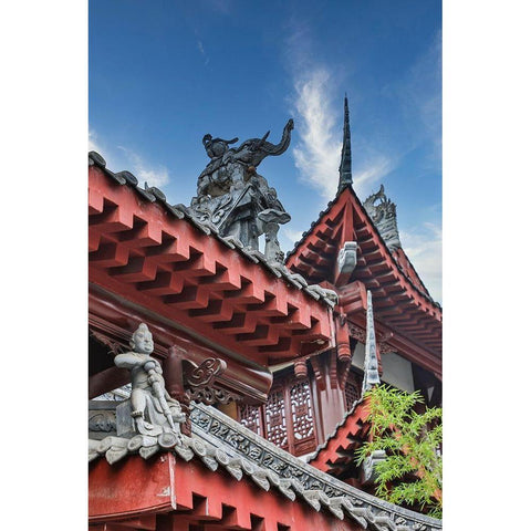 Asia-China-Sichuan Province-Cheng Du-Temple Rooftop Gold Ornate Wood Framed Art Print with Double Matting by Looney, Hollice