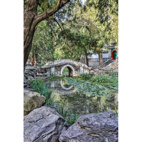 Asia-China-Beijing-Bridge at Summer Palace of Empress Cixi Black Modern Wood Framed Art Print by Looney, Hollice