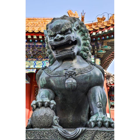 Asia-China-Beijing-Statue at Temple at the Summer Palace of Empress Cixi Black Modern Wood Framed Art Print by Looney, Hollice