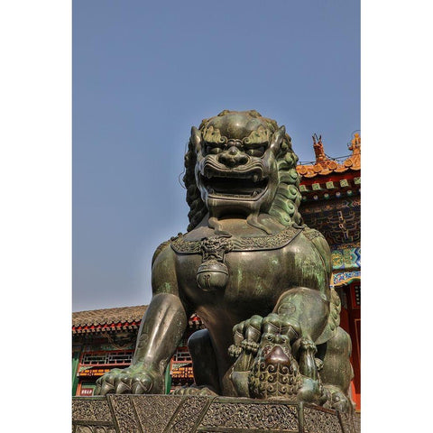 Asia-China-Beijing-Statue at Temple at the Summer Palace of Empress Cixi Black Modern Wood Framed Art Print by Looney, Hollice