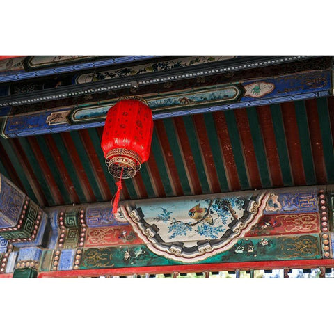 Asia-China-Beijing-Lantern and Ceiling Detail of the Summer Palace of Empress Cixi White Modern Wood Framed Art Print by Looney, Hollice