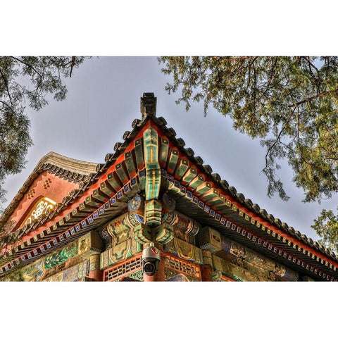 Asia-China-Beijing-Decorative Roof Detail of the Summer Palace of Empress Cixi Black Modern Wood Framed Art Print by Looney, Hollice