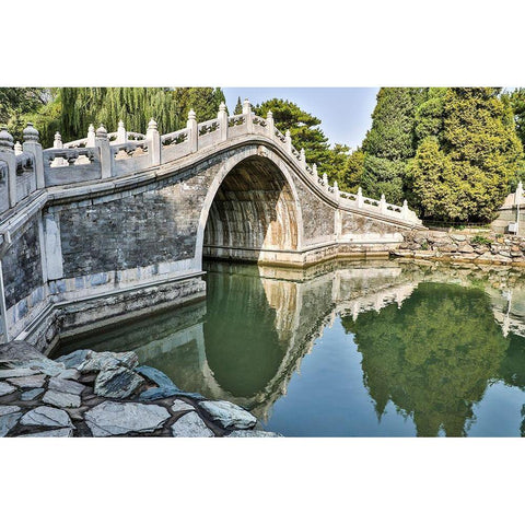 Asia-China-Beijing-Bridge at the Summer Palace of Empress Cixi Black Modern Wood Framed Art Print by Looney, Hollice