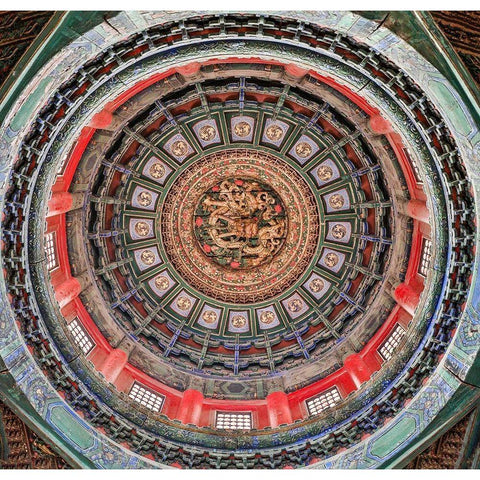 Asia-China-Beijing-Ceiling Detail of the Forbidden City White Modern Wood Framed Art Print by Looney, Hollice