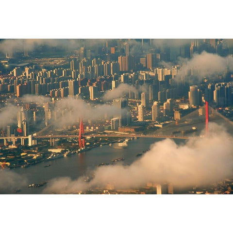 Aerial view of Shanghai-China White Modern Wood Framed Art Print by Su, Keren