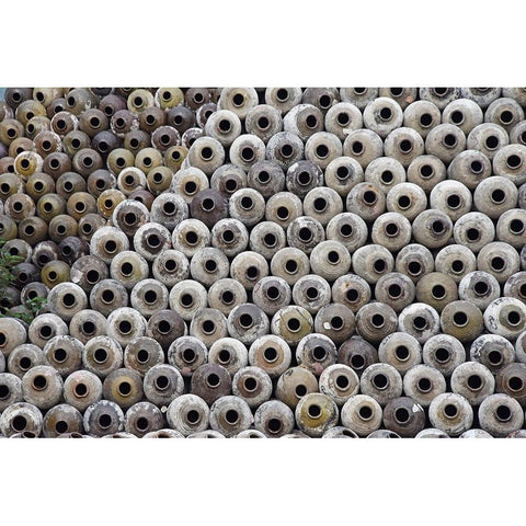 Big pile of wine jars in a winery-Zhejiang Province-China White Modern Wood Framed Art Print by Su, Keren