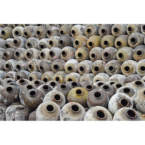 Big pile of wine jars in a winery-Zhejiang Province-China White Modern Wood Framed Art Print by Su, Keren