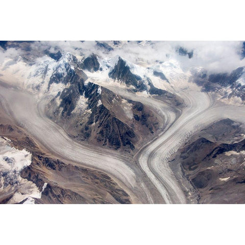 Aerial view of snow mountain and glacier on Tibetan Plateau-China White Modern Wood Framed Art Print by Su, Keren
