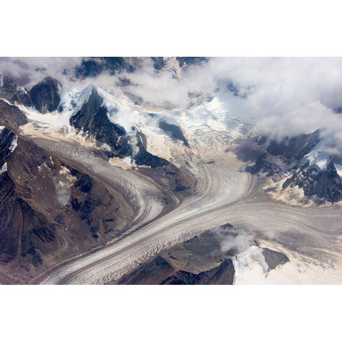 Aerial view of snow mountain and glacier on Tibetan Plateau-China White Modern Wood Framed Art Print by Su, Keren