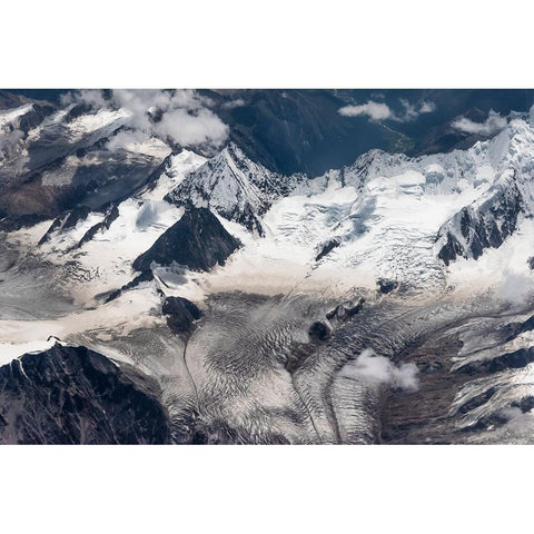 Aerial view of snow mountain and glacier on Tibetan Plateau-China Black Modern Wood Framed Art Print with Double Matting by Su, Keren
