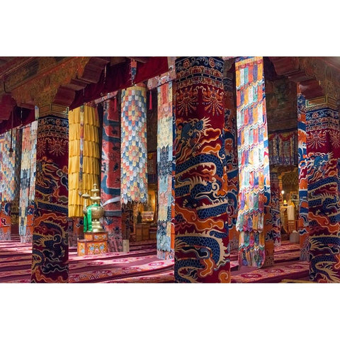 Inside a praying hall in Drepung Monastery-Gelug university monasteries of Tibet-Lhasa-Tibet-China Black Modern Wood Framed Art Print by Su, Keren