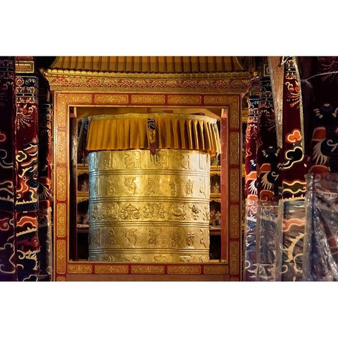 Prayer wheel inside Drepung Monastery-three Gelug university monasteries of Tibet-Lhasa-Tibet-China Black Modern Wood Framed Art Print by Su, Keren