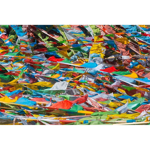 Prayer flags on Tibetan Plateau-Namtso-Lake Nam-Tibet-China Black Modern Wood Framed Art Print with Double Matting by Su, Keren