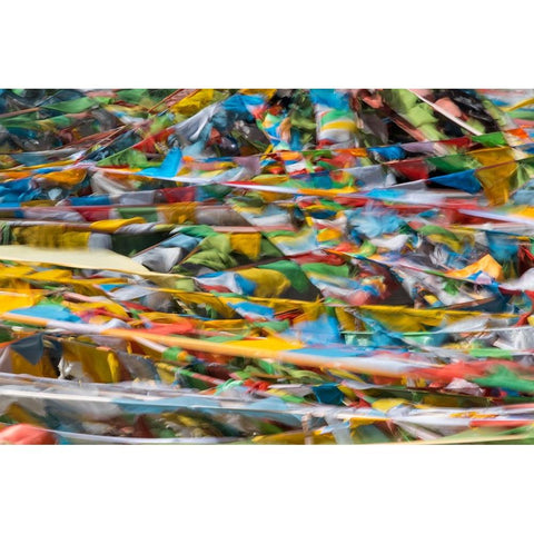 Prayer flags on Tibetan Plateau-Namtso-Lake Nam-Tibet-China Black Modern Wood Framed Art Print with Double Matting by Su, Keren