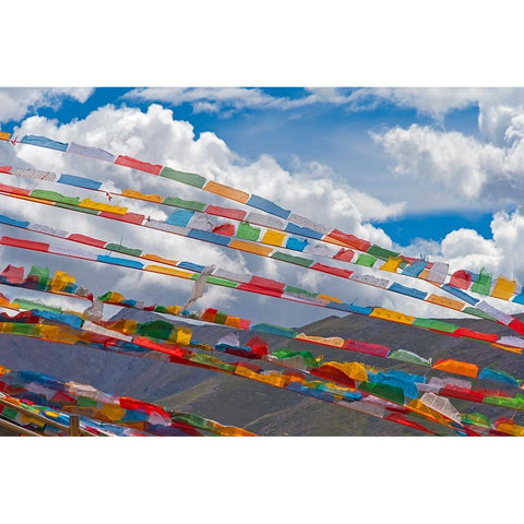 Prayer flags in Simila Mountain-Gyantse County-Tibet-China Black Modern Wood Framed Art Print by Su, Keren