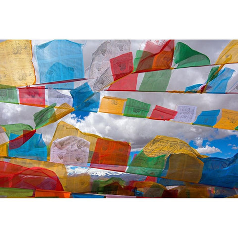 Prayer flags in the Himalayas-Mt-Everest National Nature Reserve-Shigatse Prefecture-Tibet-China Gold Ornate Wood Framed Art Print with Double Matting by Su, Keren