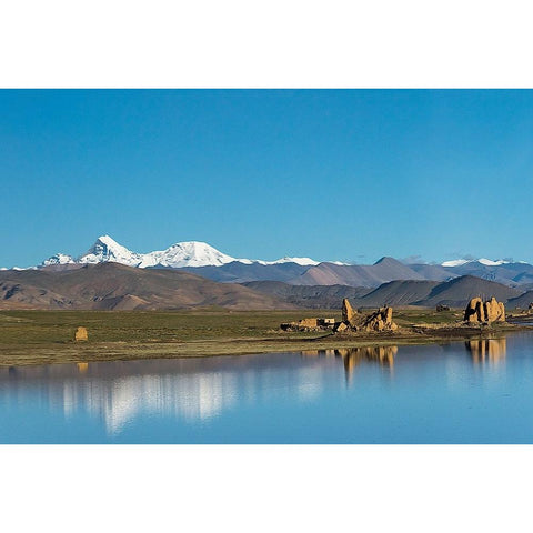 Ruins by a lake-Tibetan Plateau-Dhaulagiri-Shigatse Prefecture-Tibet-China Gold Ornate Wood Framed Art Print with Double Matting by Su, Keren