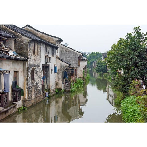 Traditional houses along the Grand Canal-Shaoxing-Zhejiang Province-China White Modern Wood Framed Art Print by Su, Keren