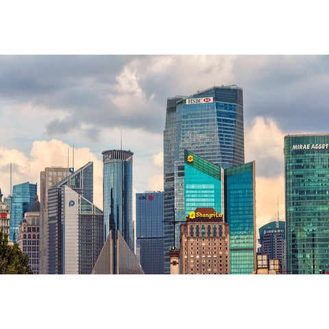 High rises in Pudong-Shanghai-China Black Modern Wood Framed Art Print by Su, Keren