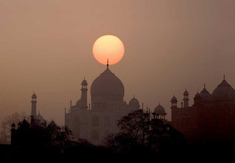 India, Uttar Pradesh, Agra Sunset over Taj Mahal White Modern Wood Framed Art Print with Double Matting by Zuckerman, Jim