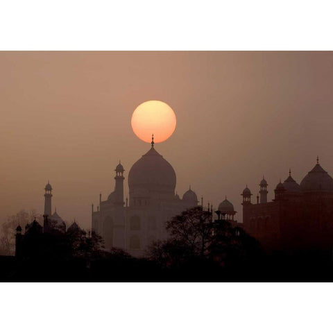 India, Uttar Pradesh, Agra Sunset over Taj Mahal White Modern Wood Framed Art Print by Zuckerman, Jim