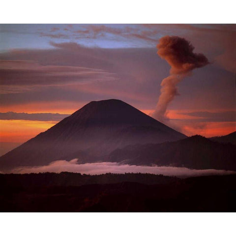 Indonesia Mt Semeru emits a plume of smoke Gold Ornate Wood Framed Art Print with Double Matting by Zuckerman, Jim