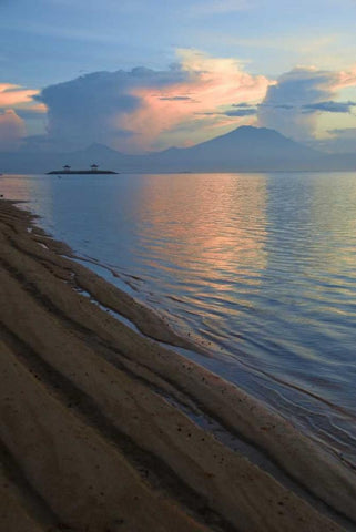 Indonesia, Bali Sanur Beach with Mt Gunung Agung Black Ornate Wood Framed Art Print with Double Matting by Shimlock, Jones