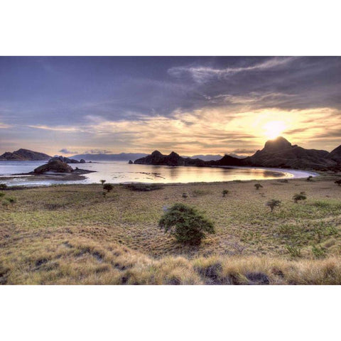 Indonesia, Komodo NP Sunset over an islands Black Modern Wood Framed Art Print with Double Matting by Shimlock, Jones