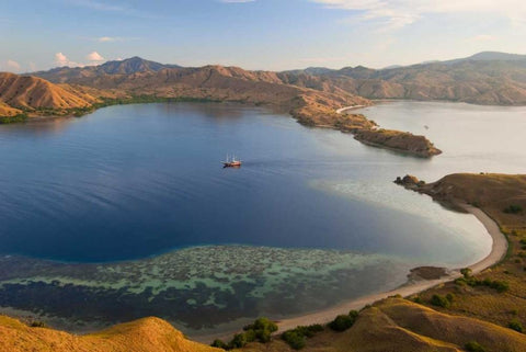 Schooner in harbor, Komodo NP, Indonesia White Modern Wood Framed Art Print with Double Matting by Shimlock, Jones