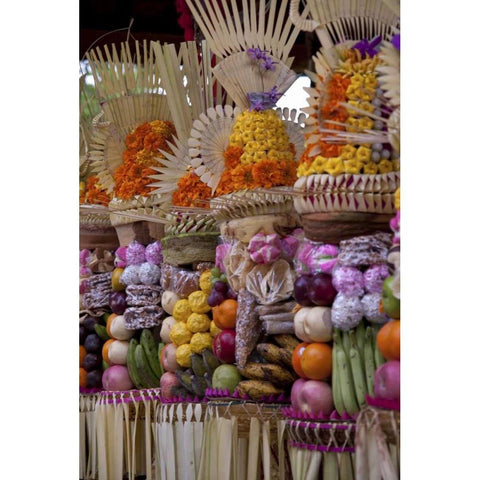 Indonesia, Offerings at Pura Samuan Tiga temple White Modern Wood Framed Art Print by Shimlock, Jones