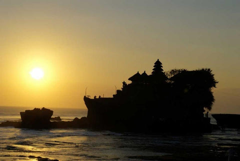 Indonesia,Tabanan Tanah Lot temple at sunset Black Ornate Wood Framed Art Print with Double Matting by Shimlock, Jones