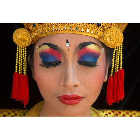 Indonesia-Bali Close-up face of Balinese dancer (MR) Black Modern Wood Framed Art Print by Jaynes Gallery