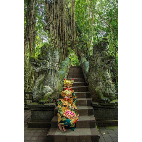 Indonesia-Bali-Ubud Balinese dancers at Hindu temple (MR) Black Modern Wood Framed Art Print by Jaynes Gallery