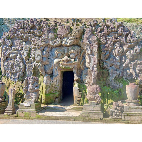 Indonesia-Bali-Ubud-Historic Balinese temples of Goa Gajah or Elephant Cave Gold Ornate Wood Framed Art Print with Double Matting by Eggers, Terry