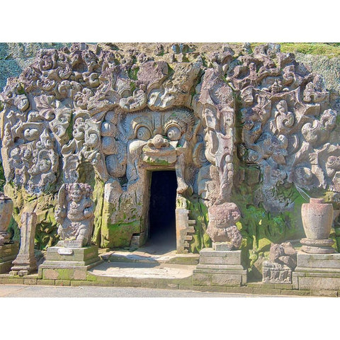 Indonesia-Bali-Ubud-Historic Balinese temples of Goa Gajah or Elephant Cave Black Modern Wood Framed Art Print by Eggers, Terry